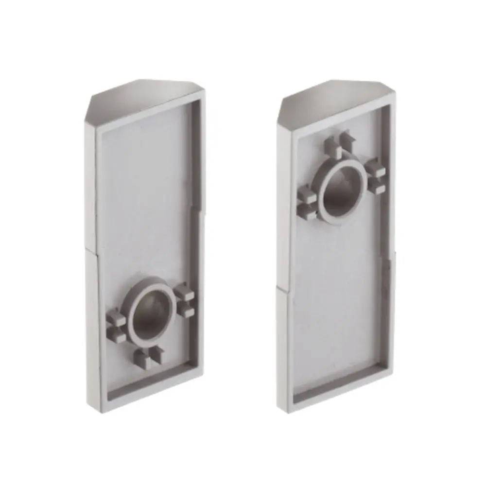Zwei graue Wandmontageplatten mit Aussparungen, geeignet für die Installation eines Hansgrohe Raindance Duschsystems.